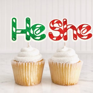He or She Candy Cane Gender Reveal Cupcake Toppers/ Christmas Gender Reveal/ Boy Or Girl?/ Candy Cane Cupcake Toppers