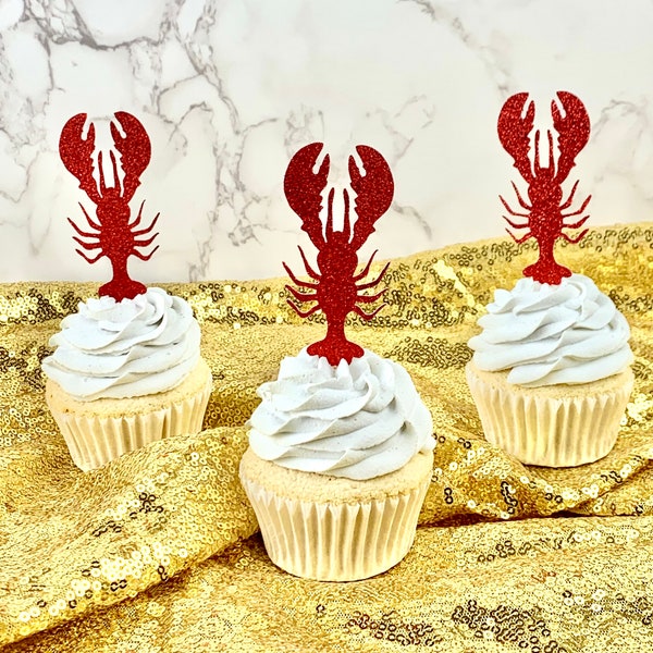 12 Red Lobster Cupcake Toppers/ Lobster Bridal Shower Decor/ She Found Her Lobster/ Lobster Birthday/ Lobster Engagement/ Bachellorette