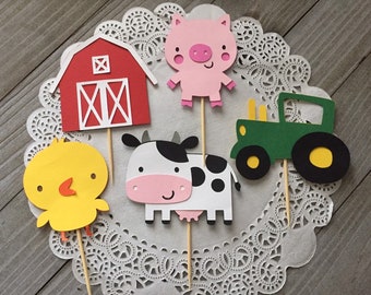 10 Farm animal cupcake toppers/ Barnyard cupcake toppers/ Farm Animal Birthday Decor/ Barnyard Animal Birthday Party