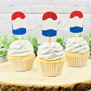 4th of July Cupcake Toppers/ Red, White And Blue Popsicles/ Independence Day Party/ Red, White and Two/ Fourth of July Birthday Party Decor