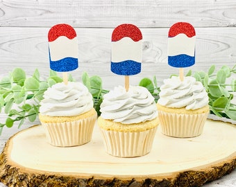 4th of July Cupcake Toppers/ Red, White And Blue Popsicles/ Independence Day Party/ Red, White and Two/ Fourth of July Birthday Party Decor
