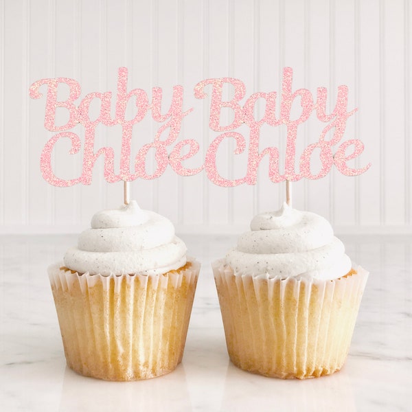 12 Custom Name Baby Cupcake Toppers/ Personalized Name/ Baby  Name/ Birthday Party Decor/ Baby Shower/ Baby Name Reveal