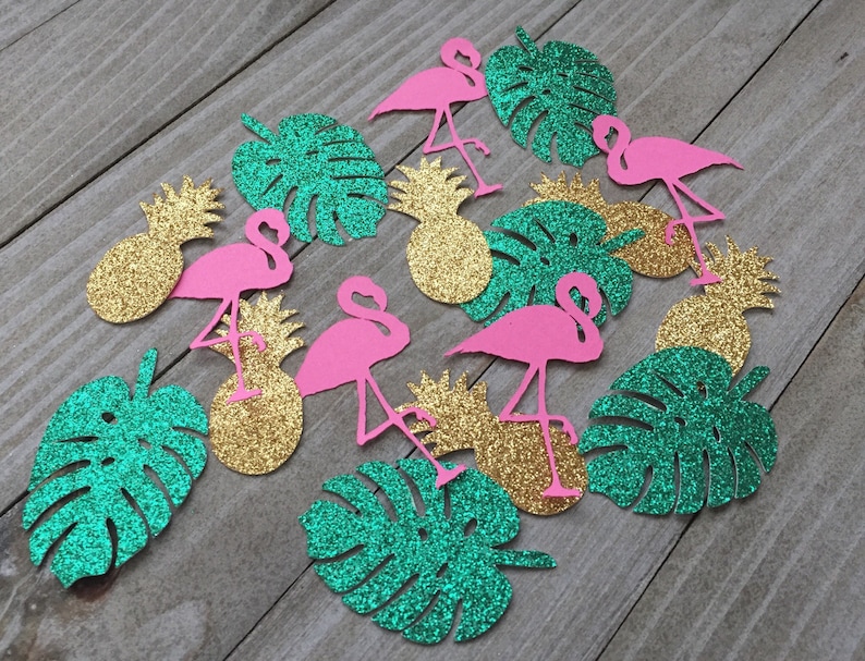 100 Tropical confetti pink flamingos pineapples tropical image 0