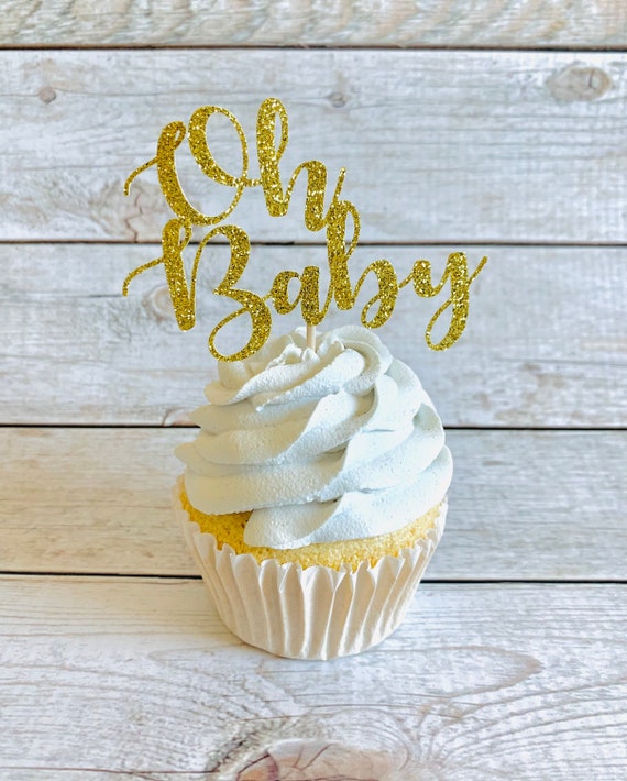 12 Gold Glitter Oh Baby Cupcake Toppers Gender Reveal Baby | Etsy