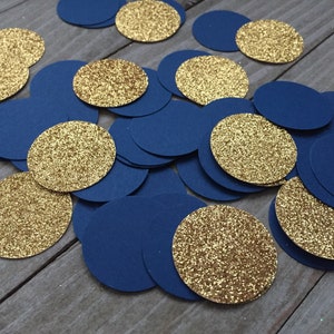 150 gold glitter and navy confetti circles, circle confetti, wedding decor, bridal shower