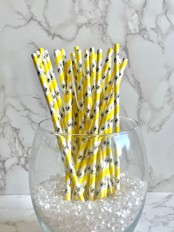 25 Bee Party Straws/ Bumblee Party Decor/Paper Straws/ What Will It Bee  Baby Shower/ Happy BeeDay/