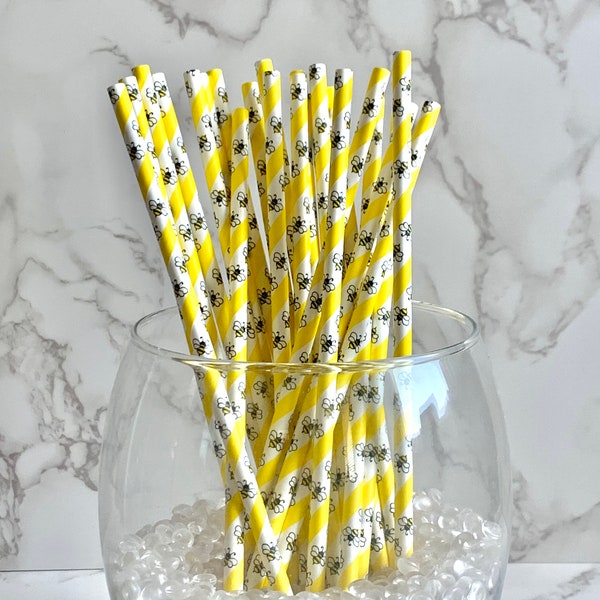 25 Bee Party Straws/ Bumblee Party Decor/Paper Straws/ What Will It Bee Baby Shower/ Happy BeeDay/