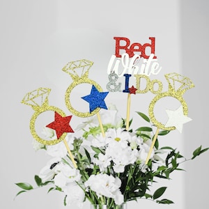 Centros de mesa vermelhos, brancos e eu faço/Decoração de festa de despedida de solteira de 4 de julho/Suprimentos para festas de noivado de independência/Chá de panela patriótico