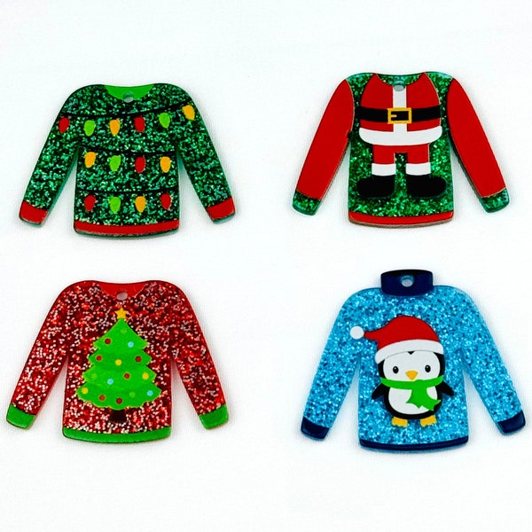 Ugly Christmas Sweater Charms/ Cute Christmas Sweater Acrylic Charms/ Jewelry Supplies/ Holiday Charms/ Christmas DIY Jewelry Supplies