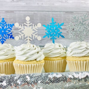 12 Snowflake Cupcake Toppers/ Winter Wonderland Party Decor/ Winter Engagement/ Bridal Shower/ Frozen Party/ONEderland