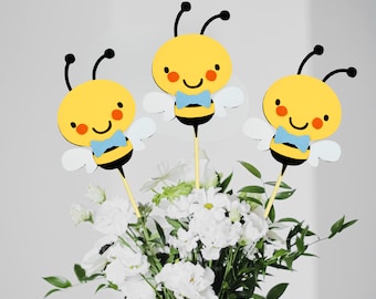 Bumblebee Party Decorations/ What Will Baby Bee Baby Shower Table Decor/ Mommy To Bee Floral Centerpieces/ Happy Beeday Birthday Party Picks