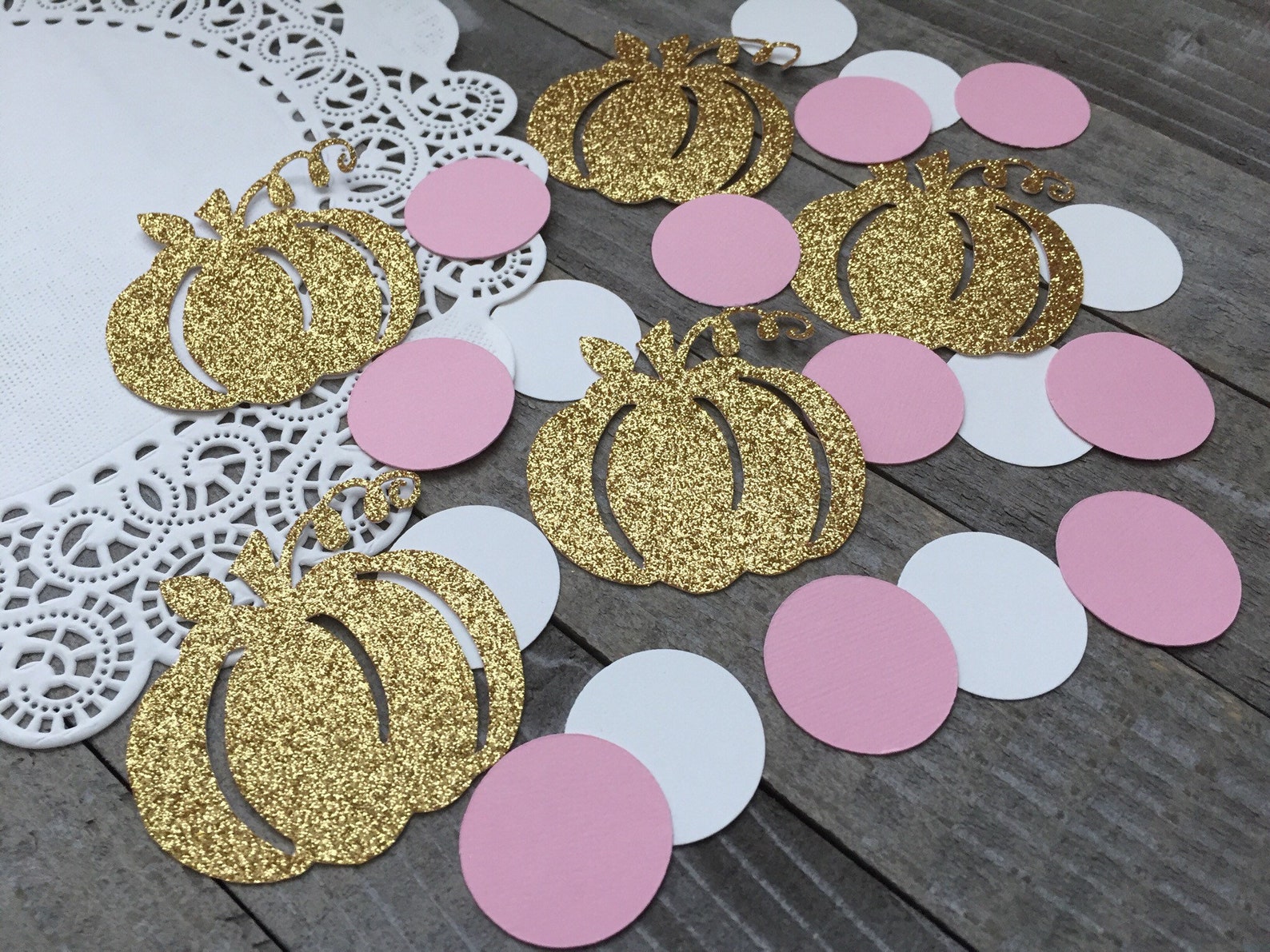100 Gold Glitter Pumpkins With Pink and White Circles Little Etsy