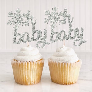 12 Oh Baby Snowflake Cupcake Toppers/ Winter Wonderland/ Winter Gender Reveal Decor/ Frozen Party/ Winter Baby Shower/ Little Snowflake