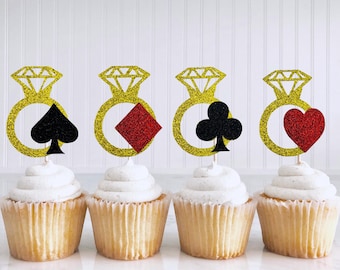 Lucky In Love Cupcake Toppers/ Casino Bachelorette Party/ Las Vegas Bridal Shower Decorations/ Last Fling Before The Ring/ Poker Girls Trip