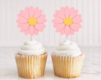 12 Daisy Cupcake Toppers, Spring Birthday Decor, Baby Shower, Flower Party, Spring Bridal Shower, Flower Toppers, Daisy Food Picks