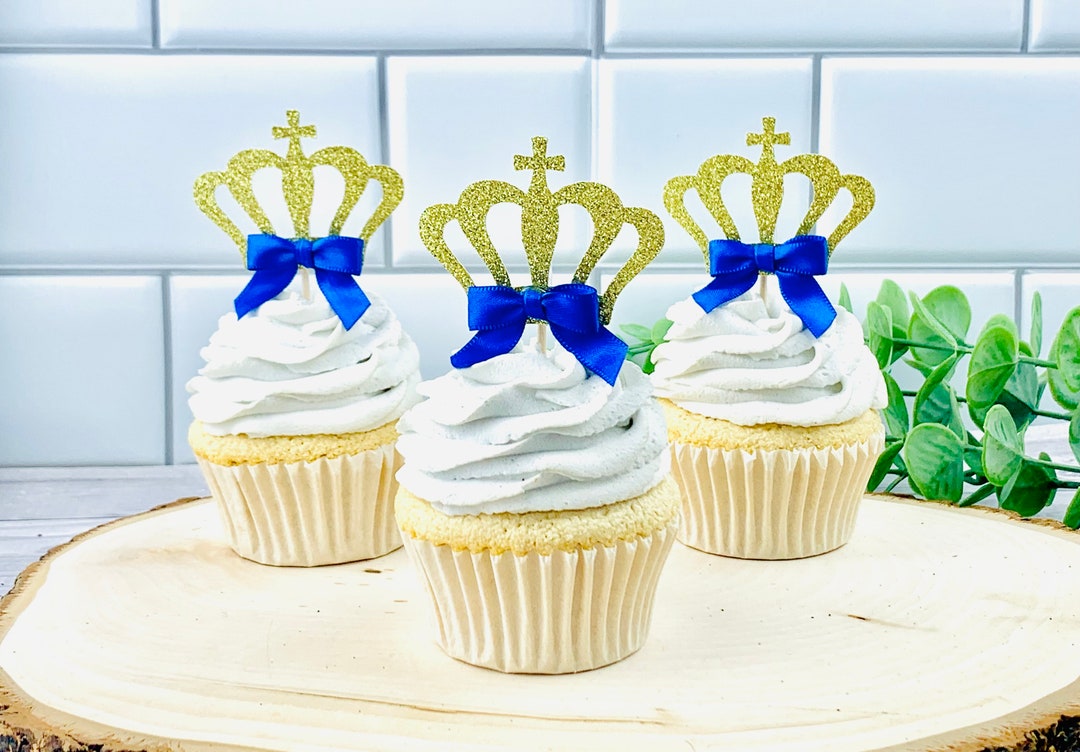 Royal Prince Crown Cupcake Toppers/ Baby Boy Prince Baby Shower