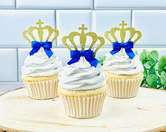 Príncipe real corona cupcake toppers / baby boy prince baby shower / fiesta de cumpleaños / 12ct.