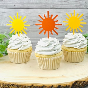 Sun Cupcake Toppers/ Sunshine Cupcake Toppers/ You Are My Sunshine/ One Year Around The Sun/ Boho Sun Party/Little Sunshine/ Sun Baby Shower