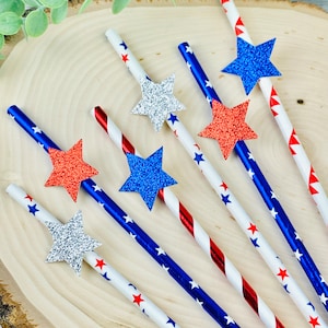 4th of July Party Straws / Red, White And Blue Independence Day Decor/ Paper Straws/ Baby Shower/ Red, White And Two/ Little Firecracker