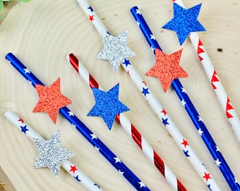 4th of July Party Straws / Red, White And Blue Independence Day Decor/ Paper Straws/ Baby Shower/ Red, White And Two/ Little Firecracker