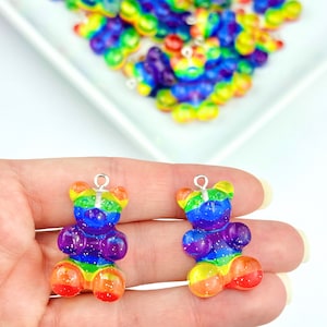 Large Rainbow Gummy Bear Charms/ Resin Gummy Bear Charms With Hooks/ Jewelry Making Supplies/ 2 Pieces
