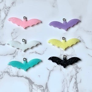 Glitter Bat Charms/ Pastel Glitter Bat Charms/ Halloween Bat/ Multicolor Resin Bats/ Jewelry Making Supplies/ Dracula