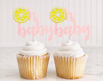 Citroen babyshower cupcake toppers/Oh Baby citroenschijfje decoraties/limonade/ One In A Lemon/limonadefeestje/ Little Lemon babyshower/12