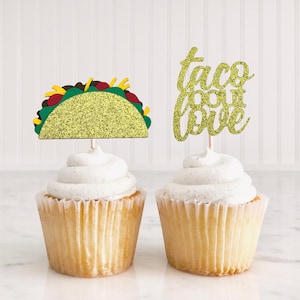Taco Bout Love Cupcake Toppers/ Cinco De Mayo Bachelorette Party Decor/ Final Fiesta Engagement Party Supplies/ Cactus Bridal Shower Decor