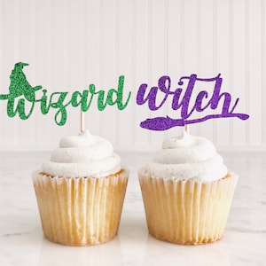12 Witch Or Wizard Gender Reveal Toppers/ Gender Reveal Cupcake Toppers: Halloween/ Halloween Gender Reveal Decor/ Warlock/ Witch Toppers