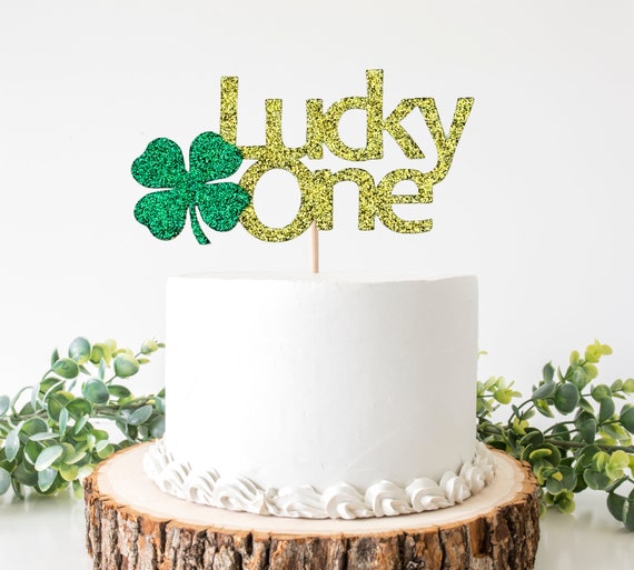 '1' Shamrock Cake Topper - St. Patrick's Day First Birthday Decor, Gold Green Glitter For Smash Cake Photos