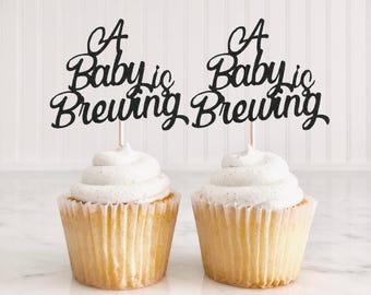 A Baby Is Brewing Cupcake Toppers/ Halloween Gender Reveal Toppers/ A Baby Is Brewing/ Witch Baby Shower/ October Baby Shower/ 12 Toppers