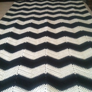 Adult size chevron black and white crochet modern blanket/afghan image 2