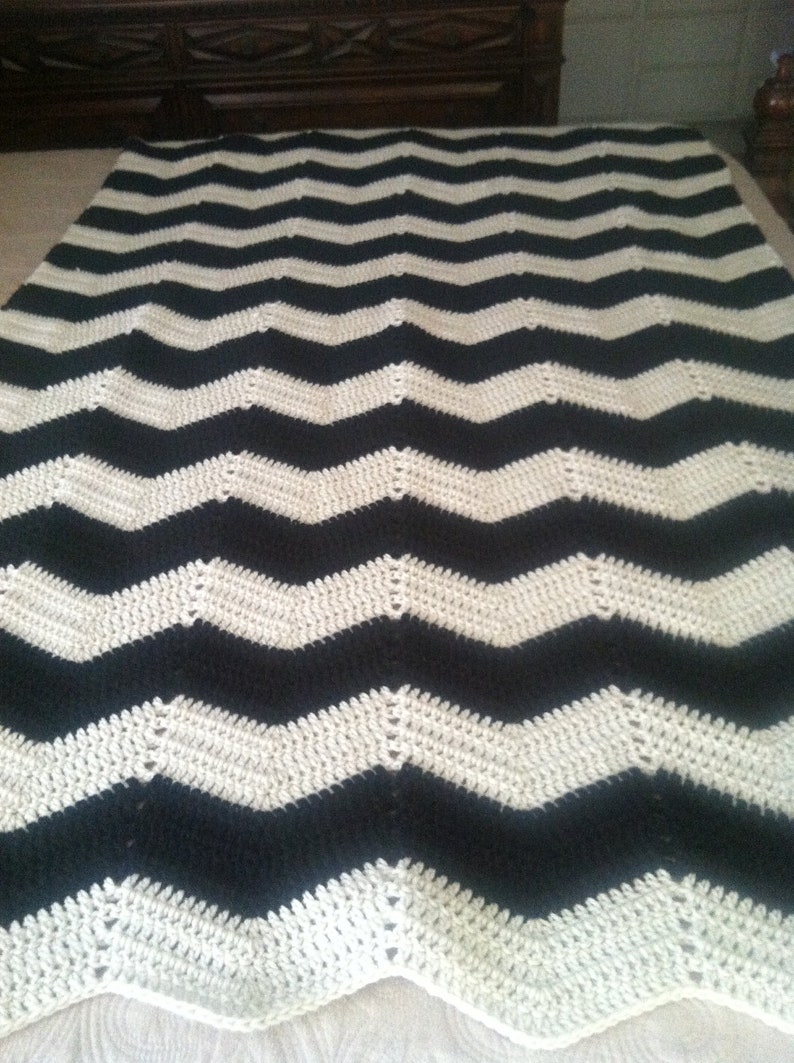Adult size chevron black and white crochet modern blanket/afghan image 2