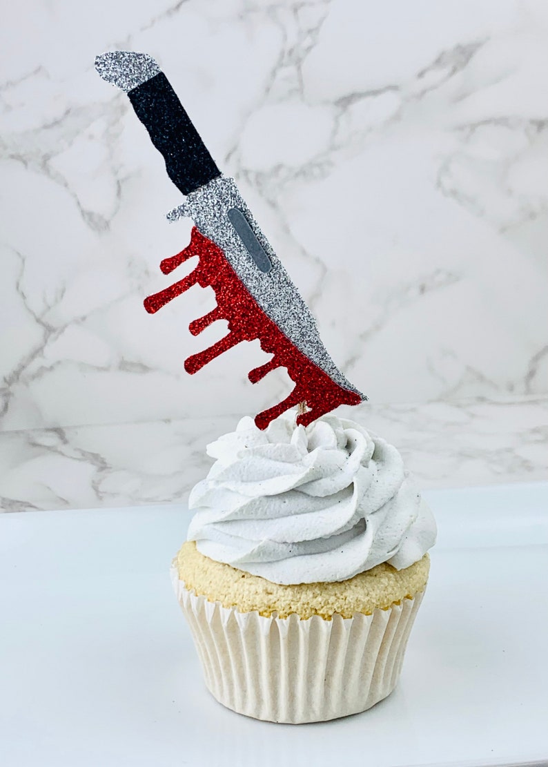 12 Bloody Knife Cupcake Toppers Scary Movie Knifes Horror Etsy