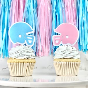 12 Football Gender Reveal Cupcake Toppers, Team Boy Vs Team Girl, Blue Vs Pink, Football Helmet, Football Baby Shower Cupcake Toppers