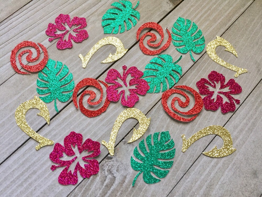 100 Stück Tropisches Hawaii-Blumen-Konfetti – Für Geburtstag, Poolparty & Hochzeit – Doppelseitig Glitzernd
