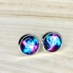 8mm/ 10mm/ 12mm  Galaxy Earrings/ Outer space Earrings/ Hypoallergenic Stainless Steel/ Constellation Jewelry/ Jewelry Gifts/ 1 Pair