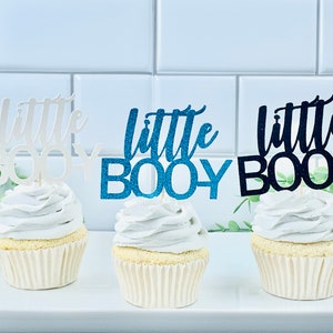 Little Boo-y Cupcake Toppers/ Halloween Gender Reveal Toppers/ A Little Boo Is Almost Due/ Blue Boy Halloween Birthday Decor/ 12 Toppers