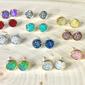 12mm Druzy Earrings/ Glitter Druzy Earrings/ Hypoallergenic Stainless Steel/ Faux Druzy/ Jewelry Gifts/ 1 Pair