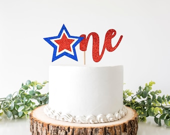 4th of July One Cake Topper/ Fourth of July Age Topper/ Little Firecracker/ Independence Day/ 1st Birthday/ Star Cake Topper/