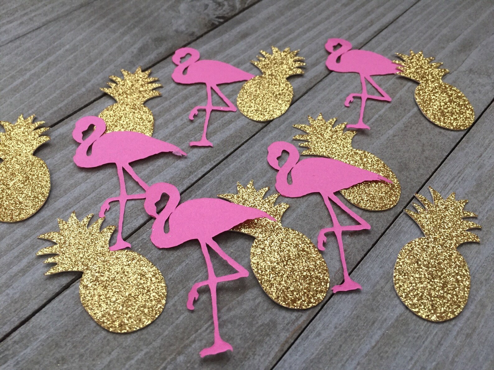 100 Gold Glitter Pineapples and Pink Flamingos Tropical Luau Etsy