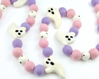 Cute Halloween Ghost Garland/ Pastel Ghost Birthday Party Decoration/ Spooky One/ Halloween Felt Garland/ Nursery Decoration/ Mantel Decor