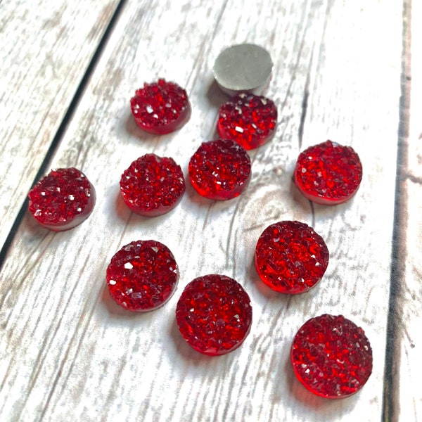 10 Pcs Ruby Red Chunky Faux Druzy Cabochon/ 8mm/10mm/12mm