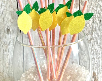 12 Pink Lemonade Party Straws, Lemonade Party Decor/Paper Straws/ Lemon Baby Shower/ Little Lemon/ Lemon Bridal Shower
