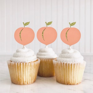 Peach Cupcake Toppers/ One Sweet Peach/ Sweet As A Peach/Birthday Peach/ Peach Party Decor/ Georgia Peach/ Peach Bridal Shower/ 12 Toppers