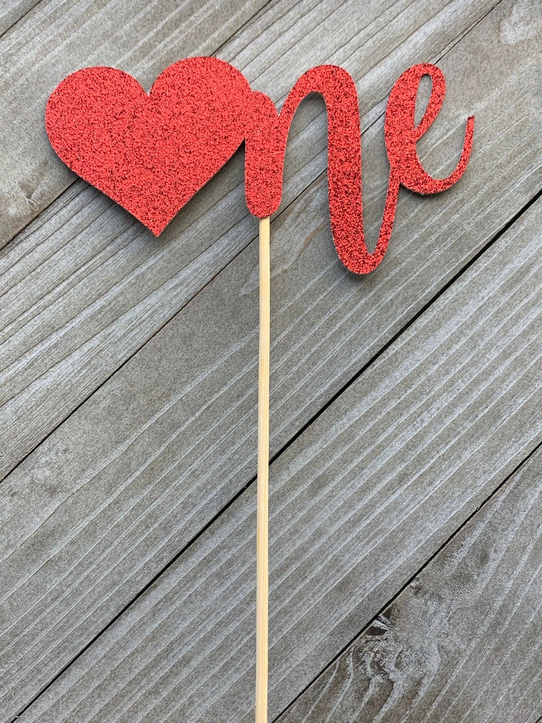 Red Glitter One Heart Cake Topper Valentine First Birthday - Etsy