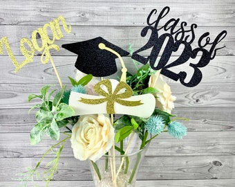 2024 Graduation Centerpieces, Grad Cap, Class of 2024, Diploma, Custom Name Tab Graduation Decor, Cutouts, Grad Party Decor, 3 pieces