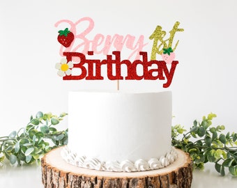 Strawberry 1st Birthday Cake Topper - Little Princess Daisy & Berry Decor, Bohemian Style First Birthday Smash Photo Prop - View #3