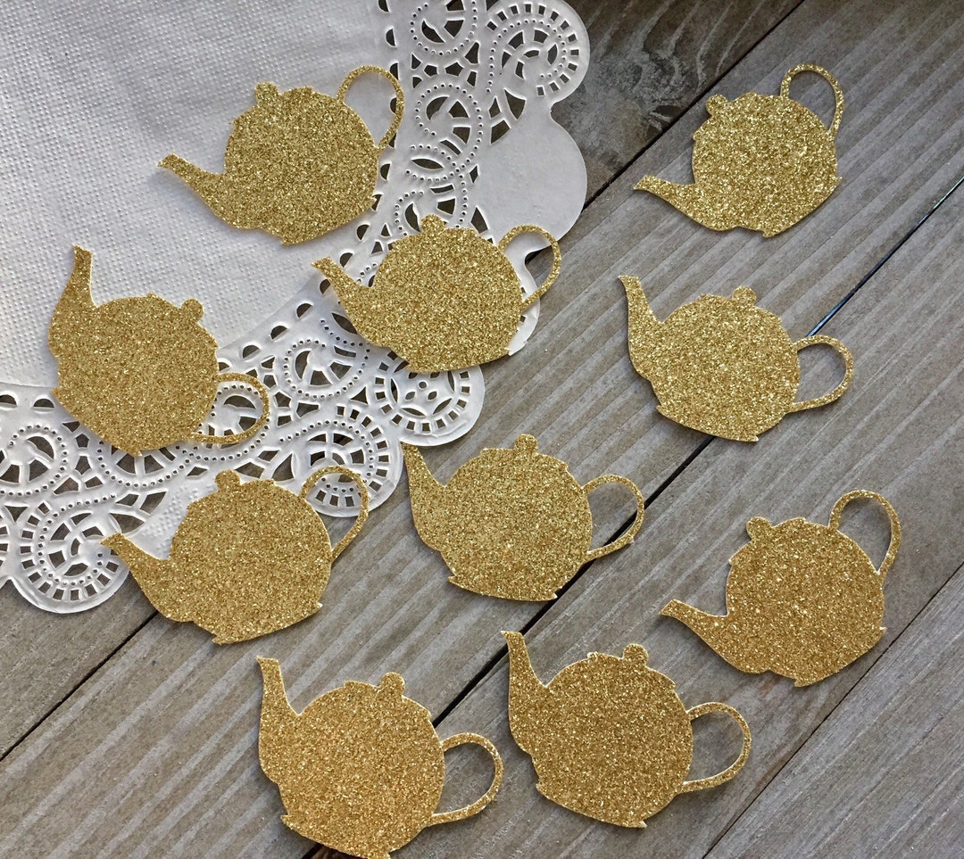 100 Teapot Confetti, Gold Glitter Teapots, Teapot Confetti, Tea Party