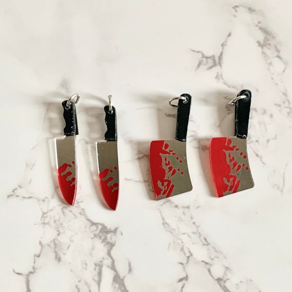 Knife Charms/ Bloody Knife Charms/ Halloween Cleaver/ Butcher Knife/ Blood/ Jewelry Making Supplies/ 11x22mm/ 2 or 4 pieces